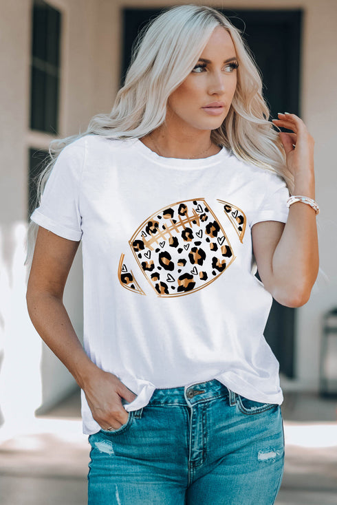 Heart Football Graphic Print Short Sleeve Crew Neck Tee