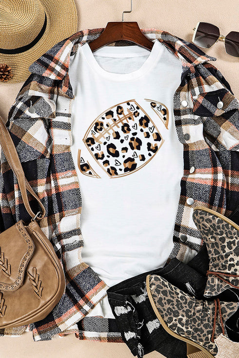 Heart Football Graphic Print Short Sleeve Crew Neck Tee