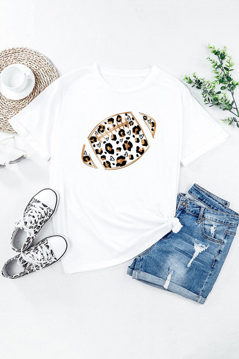 Heart Football Graphic Print Short Sleeve Crew Neck Tee