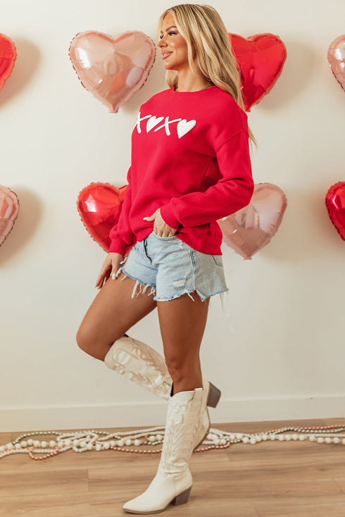 Heart Graphic Crew Neck Pullover Long Sleeve Sweatshirt