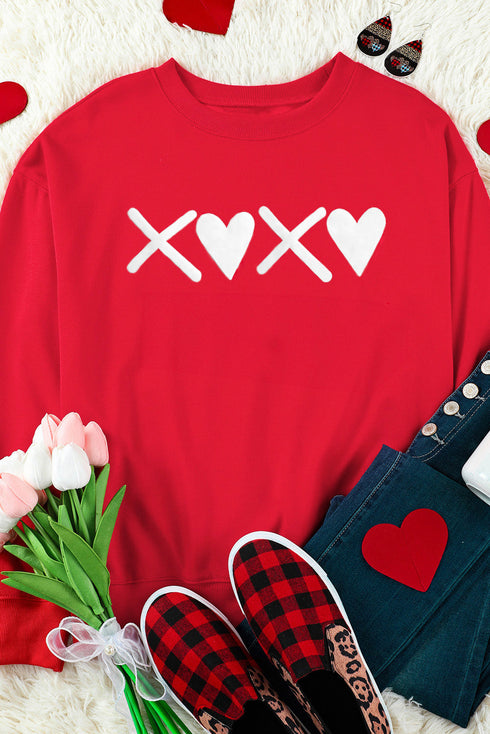 Heart Graphic Crew Neck Pullover Long Sleeve Sweatshirt