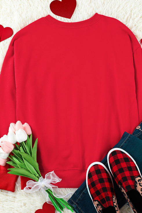 Heart Graphic Crew Neck Pullover Long Sleeve Sweatshirt