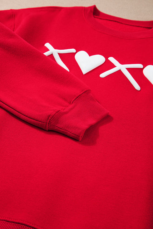 Heart Graphic Crew Neck Pullover Long Sleeve Sweatshirt