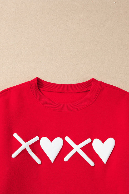 Heart Graphic Crew Neck Pullover Long Sleeve Sweatshirt