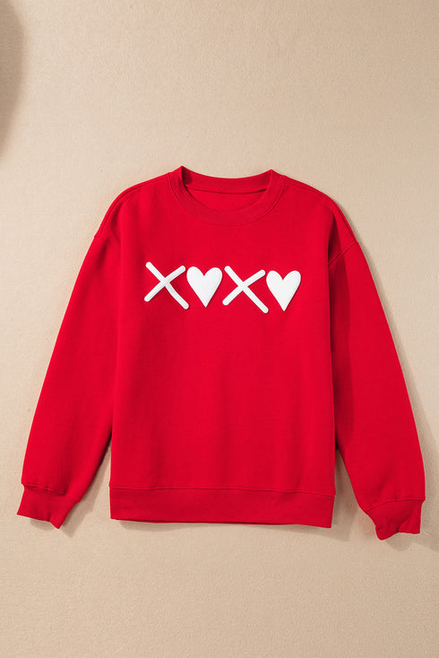 Heart Graphic Crew Neck Pullover Long Sleeve Sweatshirt