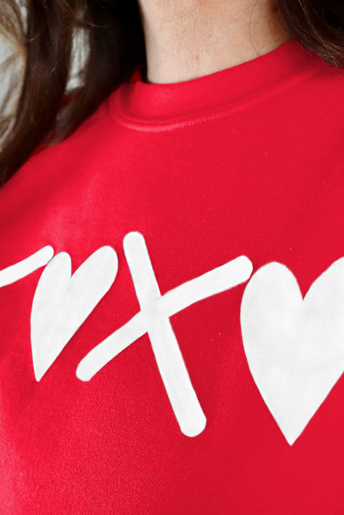 Heart Graphic Crew Neck Pullover Long Sleeve Sweatshirt