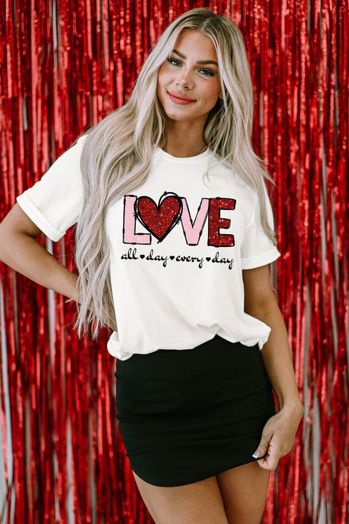 Heart Graphic Letter Print Crew Neck Short Sleeve Tee