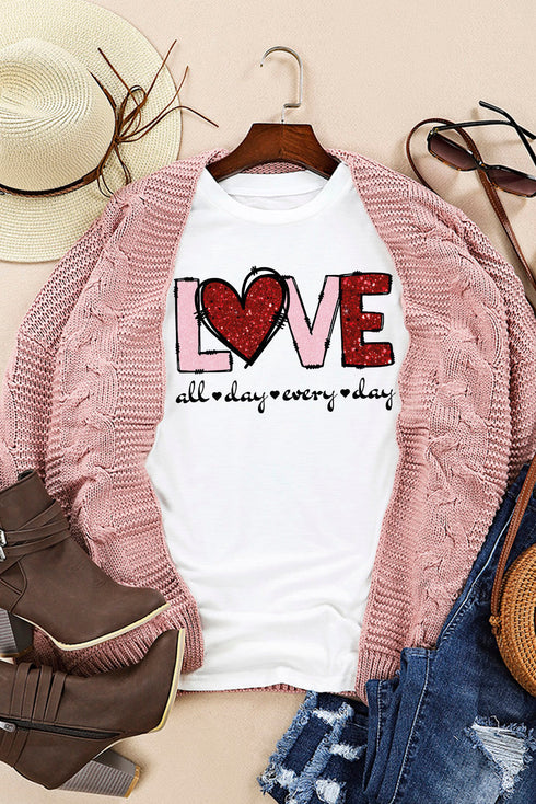 Heart Graphic Letter Print Crew Neck Short Sleeve Tee