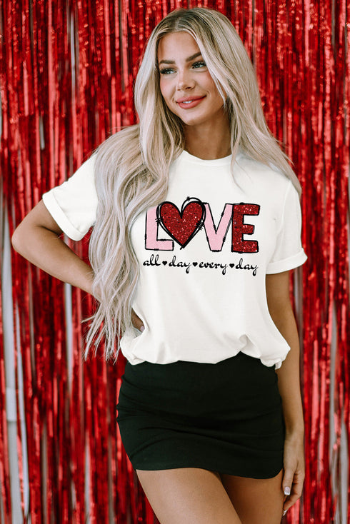 Heart Graphic Letter Print Crew Neck Short Sleeve Tee