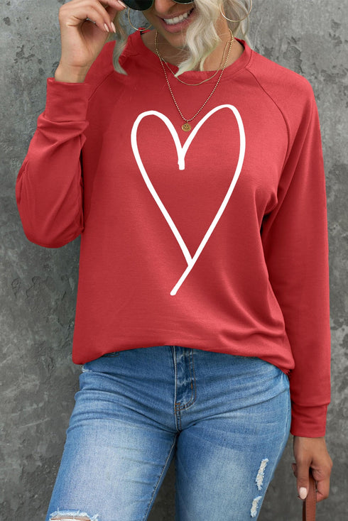 Heart Graphic Long Sleeve Crew Neck Pullover Sweatshirt