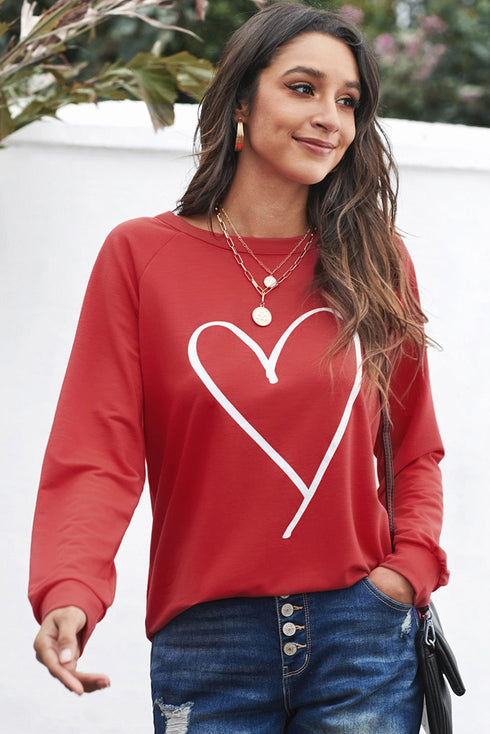 Heart Graphic Long Sleeve Crew Neck Pullover Sweatshirt