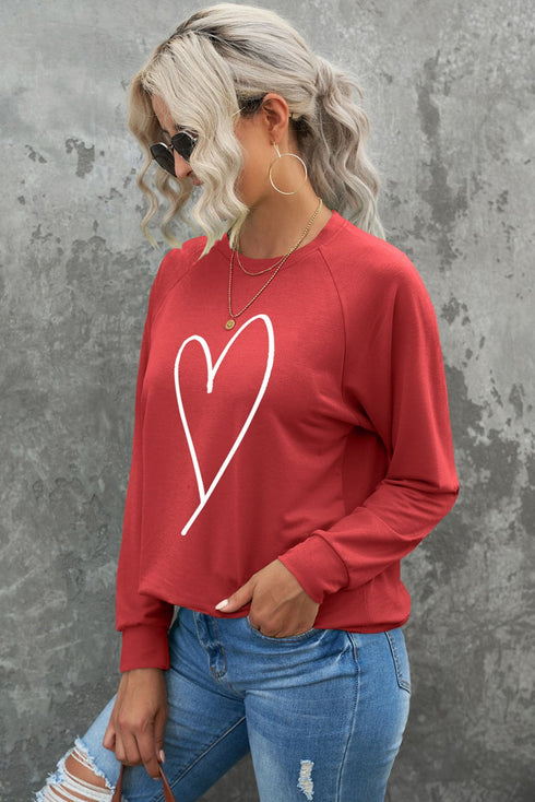 Heart Graphic Long Sleeve Crew Neck Pullover Sweatshirt