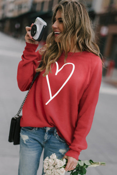 Heart Graphic Long Sleeve Crew Neck Pullover Sweatshirt
