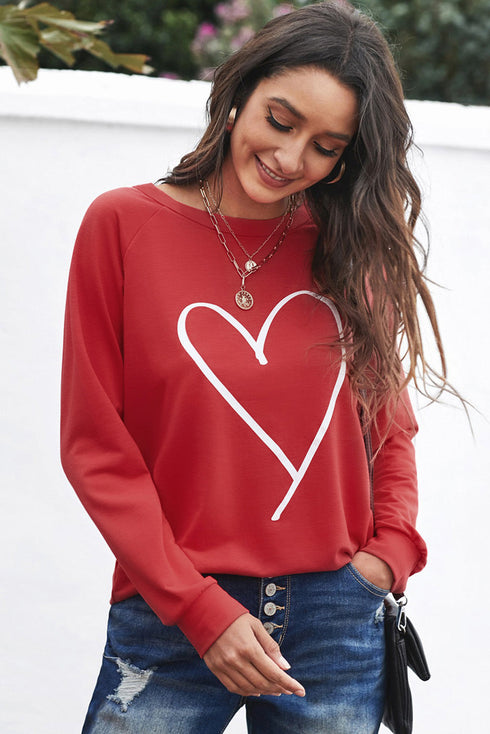 Heart Graphic Long Sleeve Crew Neck Pullover Sweatshirt