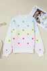 Heart Intarsia Color Block Mock Neck Drop Shoulder Balloon Sleeve Sweater