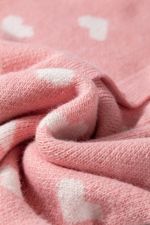 Heart Jacquard Button Front Ribbed Trim Drop Shoulder Cardigan