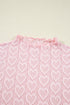 Heart Jacquard Mock Neck Flare Sleeve Fitted Top