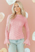 Heart Jacquard Mock Neck Flare Sleeve Fitted Top