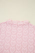 Heart Jacquard Mock Neck Flare Sleeve Fitted Top
