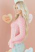 Heart Jacquard Mock Neck Flare Sleeve Fitted Top
