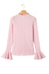 Heart Jacquard Mock Neck Flare Sleeve Fitted Top