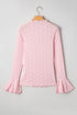 Heart Jacquard Mock Neck Flare Sleeve Fitted Top