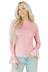 Heart Jacquard Mock Neck Flare Sleeve Fitted Top