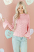 Heart Jacquard Mock Neck Flare Sleeve Fitted Top