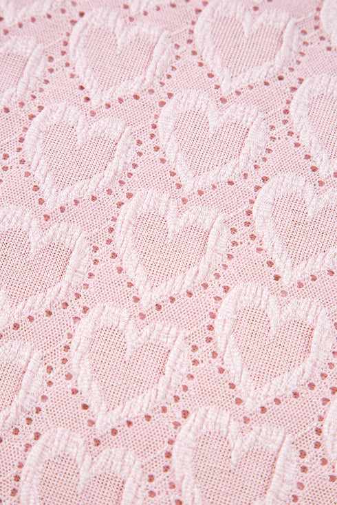 Heart Jacquard Mock Neck Flare Sleeve Fitted Top