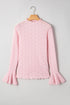 Heart Jacquard Mock Neck Flare Sleeve Fitted Top