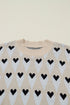 Heart Motif Argyle Crew Neck Pullover Sweater