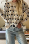 Heart Motif Argyle Crew Neck Pullover Sweater