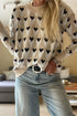 Heart Motif Argyle Crew Neck Pullover Sweater