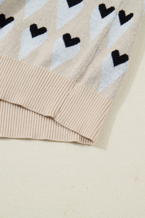 Heart Motif Argyle Crew Neck Pullover Sweater