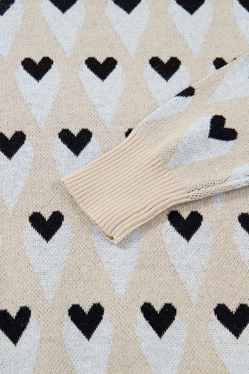 Heart Motif Argyle Crew Neck Pullover Sweater