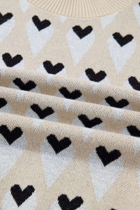 Heart Motif Argyle Crew Neck Pullover Sweater