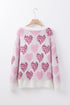 Heart Motif Leopard Print Pearl Accent Fuzzy Sweater