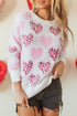 Heart Motif Leopard Print Pearl Accent Fuzzy Sweater
