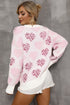 Heart Motif Leopard Print Pearl Accent Fuzzy Sweater