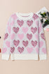 Heart Motif Leopard Print Pearl Accent Fuzzy Sweater