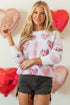 Heart Motif Leopard Print Pearl Accent Fuzzy Sweater