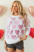 Heart Motif Leopard Print Pearl Accent Fuzzy Sweater