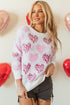 Heart Motif Leopard Print Pearl Accent Fuzzy Sweater