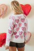 Heart Motif Leopard Print Pearl Accent Fuzzy Sweater