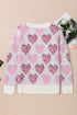 Heart Motif Leopard Print Pearl Accent Fuzzy Sweater