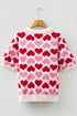 Heart Motif Short Sleeve Ribbed Knit Sweater
