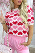 Heart Motif Short Sleeve Ribbed Knit Sweater