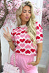 Heart Motif Short Sleeve Ribbed Knit Sweater