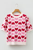 Heart Motif Short Sleeve Ribbed Knit Sweater