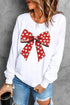 Heart Pattern Bow Graphic Corded Crew Neck Sweatshirt